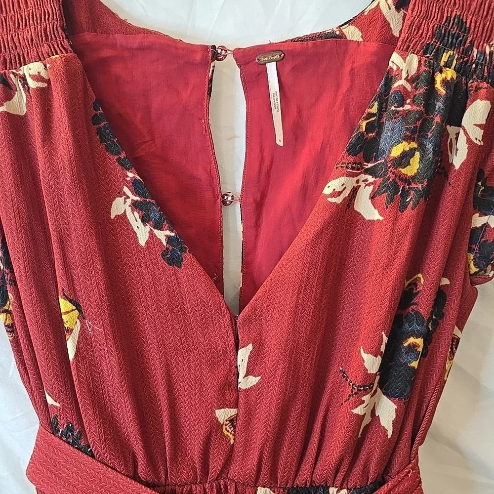 Free People All I Got Tiered Maxi Dress Size 0 Rust Butterfly Floral Front‎ Tie